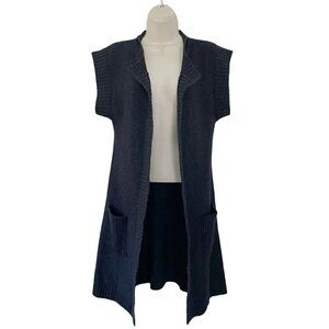 Park Vogel Woman's Sz 1 (S) Black Wool Cashmere Sleeveless Long Open Sweater